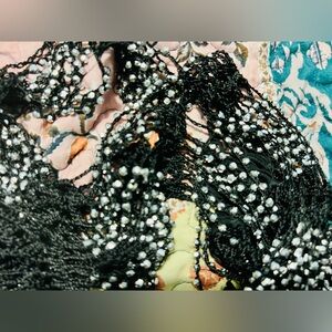 Black & Silver Beaded Knit Adjustable Belt Metallic 80 Inches Belly Dancer